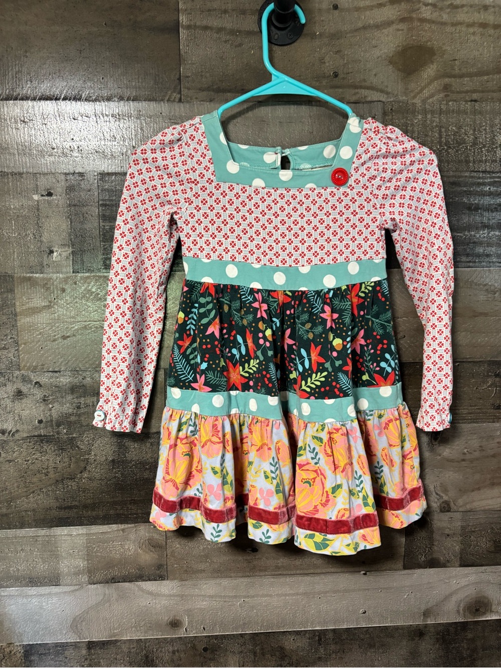 Matilda Jane Once Upon A Time Floral & Mint Patchwork Long Sleeve Dress Youth 6